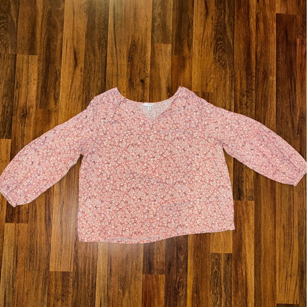 Time and Tru Pink Floral V-Neck Long Sleeve Blouse Plus Size XXXL 22